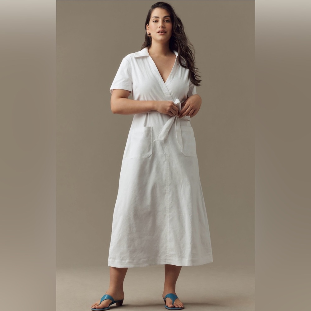 Maeve short sleeve linen tie-waist midi dress